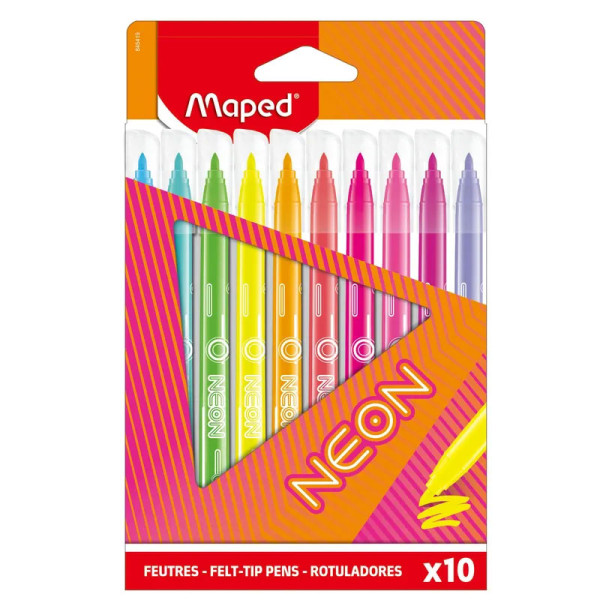 photo-Feutres - Coloriage - Enfant - 10 couleurs néon - Pointe moyenne - Maped