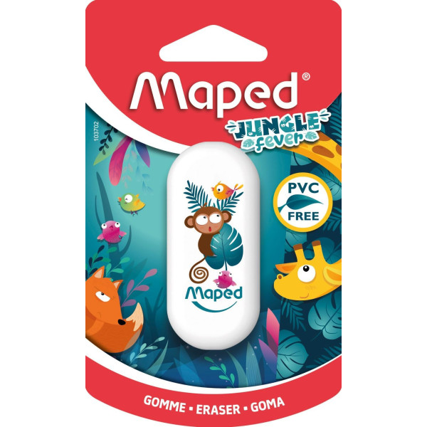 Gomme - Blanche - Sans PVC - Scolaire - Idéal pour la trousse - Maped - Jungle Fever