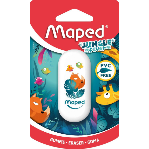 Gomme - Blanche - Sans PVC - Scolaire - Idéal pour la trousse - Maped - Jungle Fever
