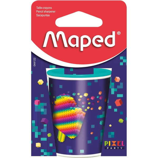 Taille-crayon - 2 trous - Avec réservoir en métal - Idéal pour la trousse - Maped - Pixel Party
