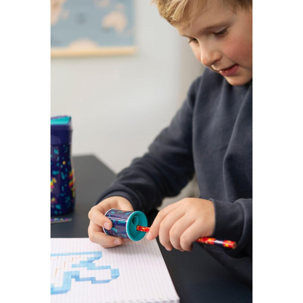 Taille-crayon - 2 trous - Avec réservoir en métal - Idéal pour la trousse - Maped - Pixel Party