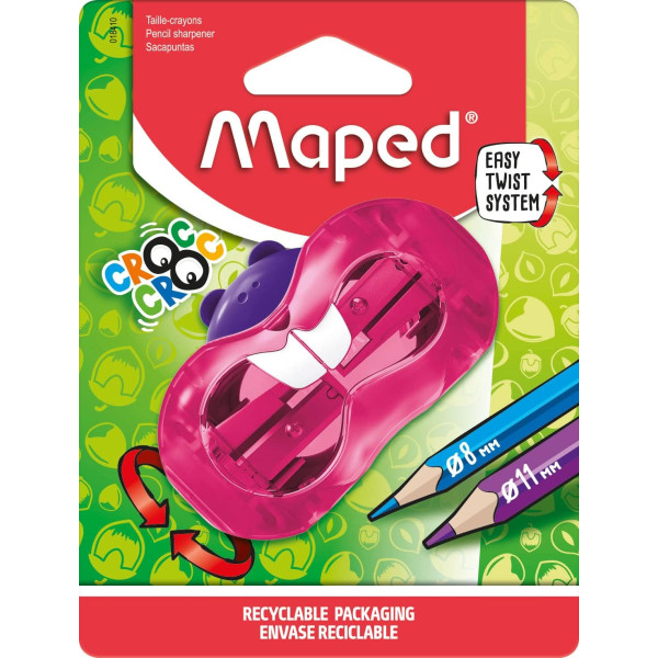Taille-crayon - 2 trous - Avec réservoir en plastique - Enfant - Dès 3 ans - Maped CrocCroc