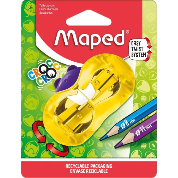 Taille-crayon - 2 trous - Avec réservoir en plastique - Enfant - Dès 3 ans - Maped CrocCroc