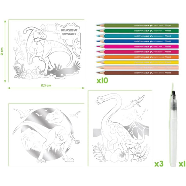 Coffret coloriage - Thème dinosaure - 3 modèles + crayons aquarellables - Dès 7 ans - Maped creativ