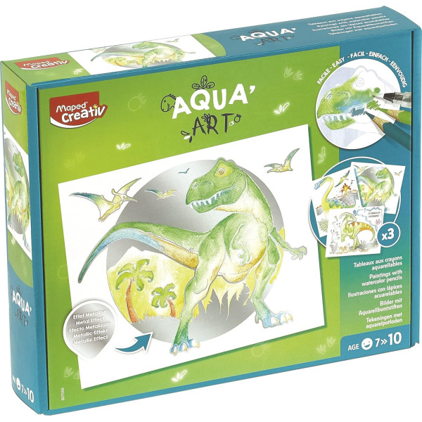 Coffret coloriage - Thème dinosaure - 3 modèles + crayons aquarellables - Dès 7 ans - Maped creativ