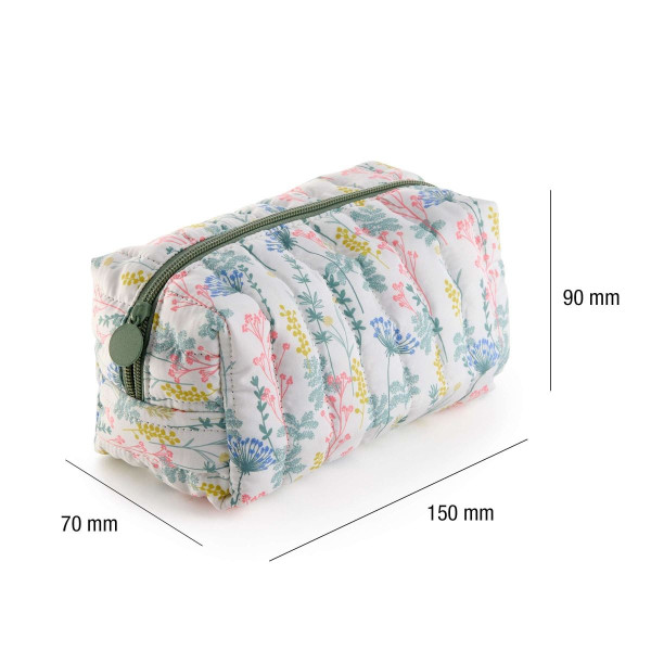 Trousse - Tissus - Motif fleuri - Idéal pour l'école, accessoires - 15x7x9cm - Miquelrius