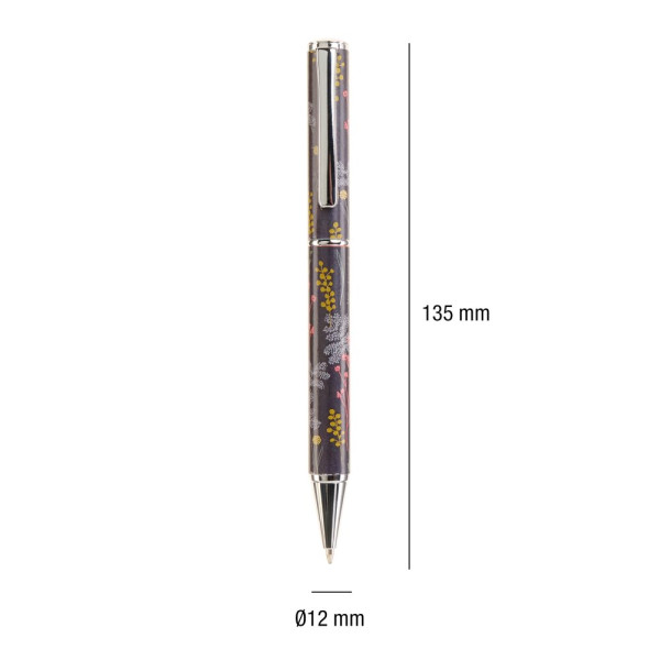 Stylo à bille - Corps métal motif fleuris - Rechargeable - Encre bleue - Miquelrius