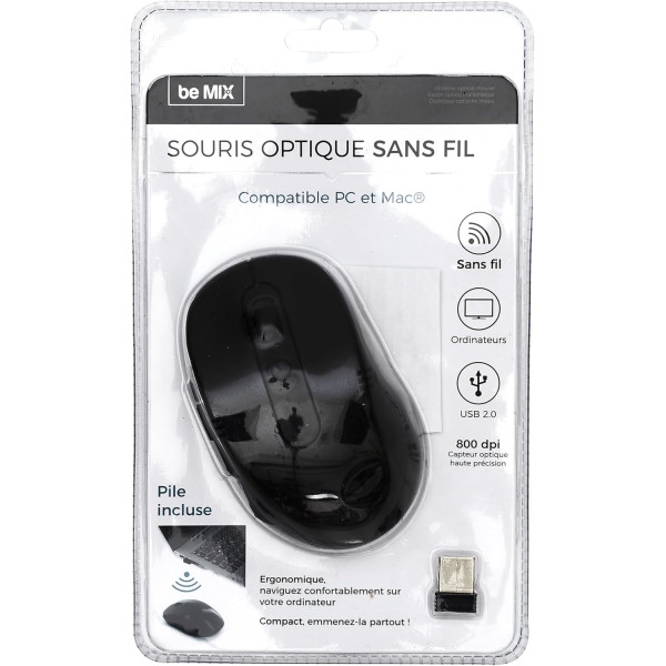 Souris - Sans fil - Noir - Compatible MAC et PC - Ordinateur - Pile incluse