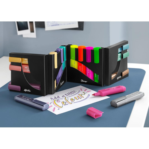 Surligneurs - Présentoir de bureau - 16 couleurs métalliques, pastel et néon - Faber-Castell - TL 46