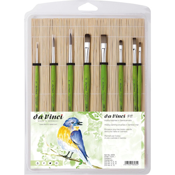 photo-Pinceaux - Assortiment 6 tailles et formes + natte  - Loisirs créatifs - Da Vinci