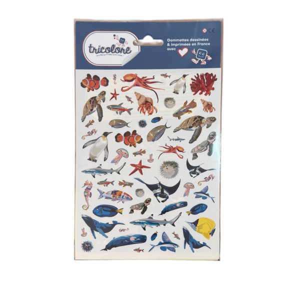 photo-Gommettes - Animaux marins - Poissons, oiseaux, crustacés - 110 pièces - Tricolore