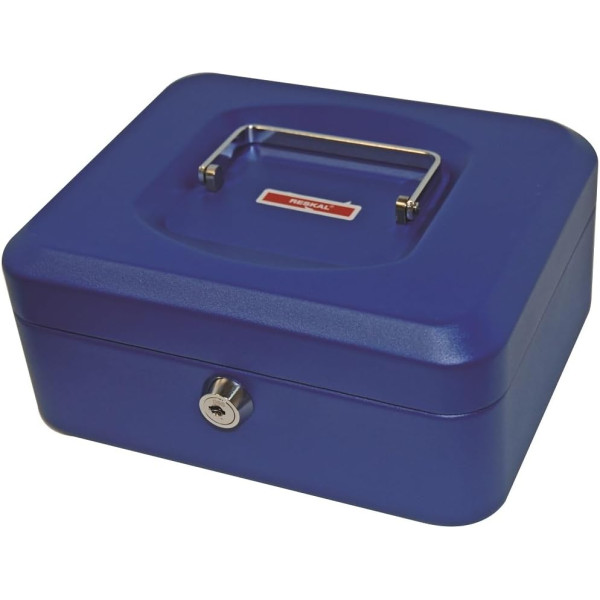 photo-Caisse à monnaie - 20x16x9cm - Bleu - Monnayeur intégré - Métal - 2 clés