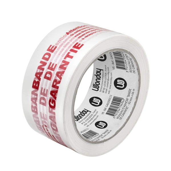 photo-Rouleau adhésif - Bande de garantie - Blanc/rouge - 50mmx66m - Emballage, expédition