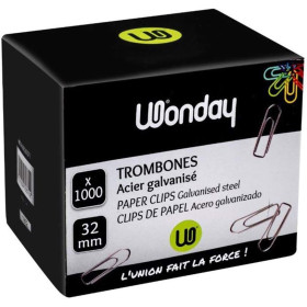 photo-Trombones - Attaches lettre - 32mm - Boite de 1000 - Acier galvanisé - Bureau - Scolaire