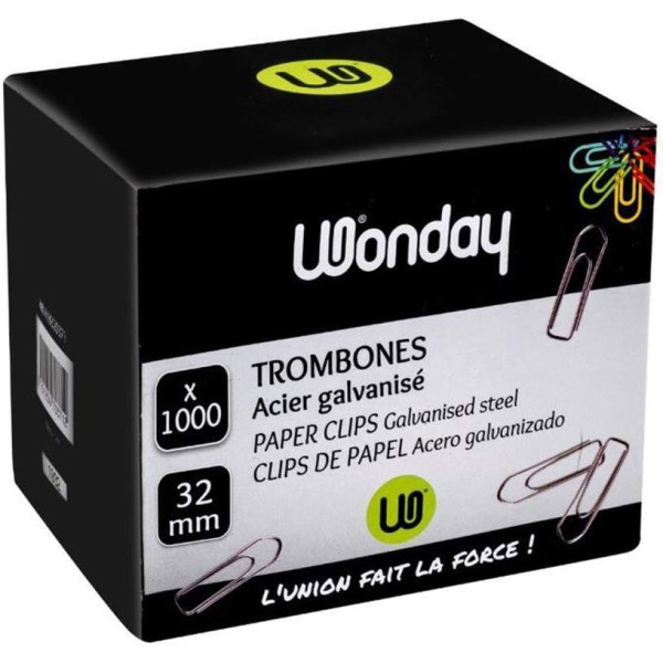 photo-Trombones - Attaches lettre - 32mm - Boite de 1000 - Acier galvanisé - Bureau - Scolaire