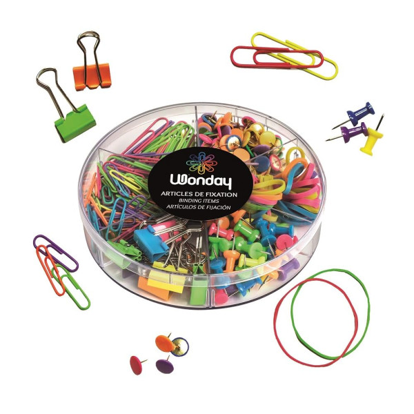 Boîte de punaises, trombones, pinces et élastiques - Assortis couleur - Bureau, scolaire