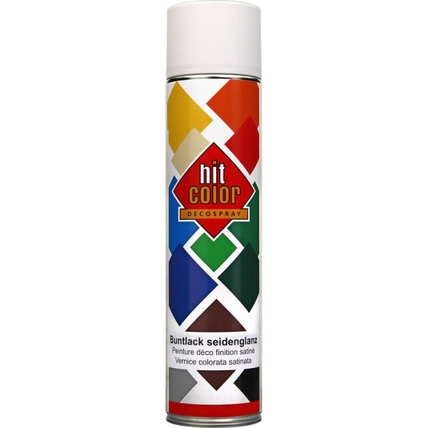 photo-Bombe de peinture - Blanc pur - Satiné - Décoration - Tous supports - Hit Color - 600ml