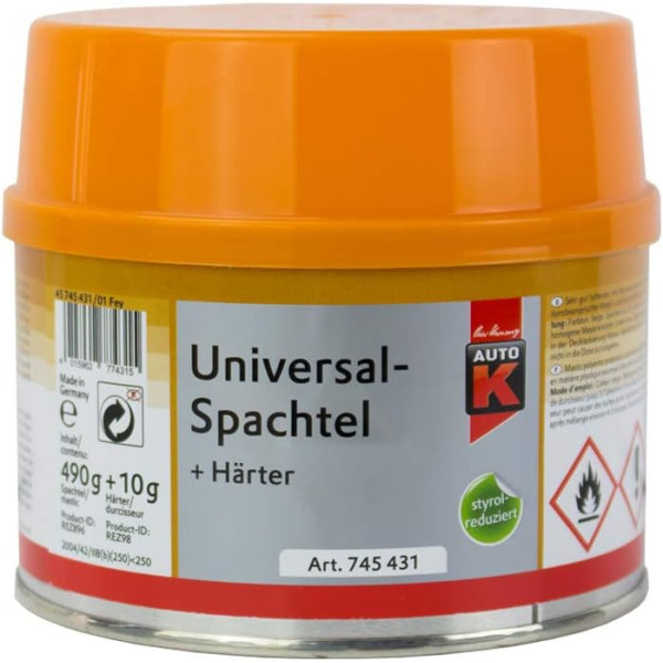 photo-Mastic - Universel - Styrène - Durcisseur inclus - Rebouchage, lissage - Auto-K - 500g