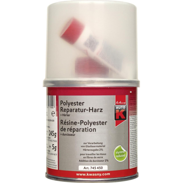 photo-Résine - Polyester de réparation - Durcisseur inclus - Fissures, trous, perforations - Auto-K - 250g