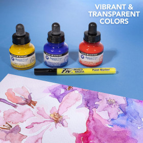 Encres aquarelle - 3 flacons 29,5ml + 1 marqueur - Couleurs primaires -  Daler Rowney
