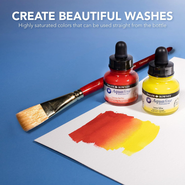 Encres aquarelle - 3 flacons 29,5ml + 1 marqueur - Couleurs primaires -  Daler Rowney