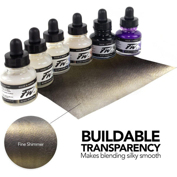 Encres acrylique - 6 flacons 29,5ml + 1 marqueur - Couleurs irisées -  Daler Rowney