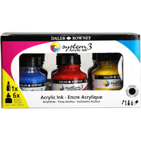 photo-Encres acrylique - 6 flacons 29,5ml + 1 marqueur - Couleurs classiques -  Daler Rowney