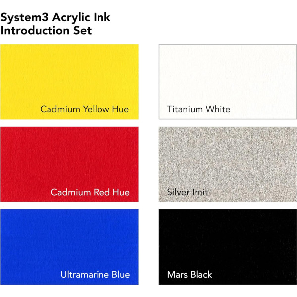 Encres acrylique - 6 flacons 29,5ml + 1 marqueur - Couleurs classiques -  Daler Rowney