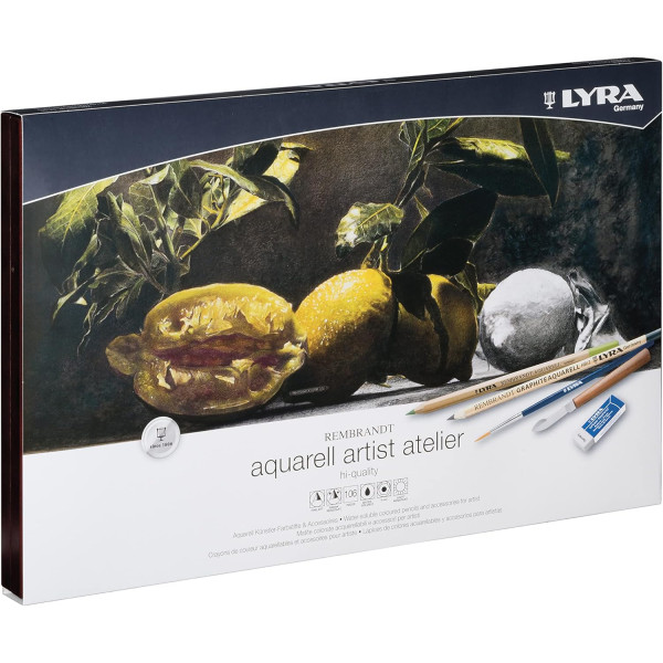 Crayons de couleur - Aquarelle - Haute qualité - 96 couleurs + accessoires - Coffret bois - Beaux-arts - Lyra