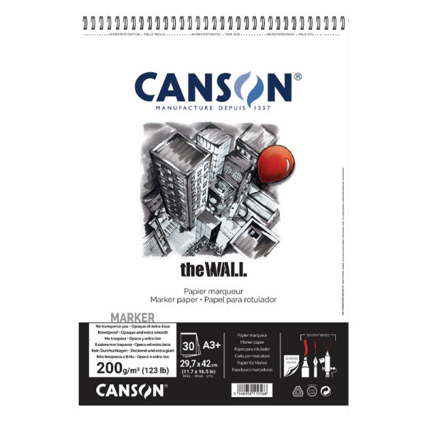 photo-Bloc - Dessin - A3+ - 29,7x42cm - 30 feuilles - 200g - Spirales - Pour feutres et marqueurs - Canson