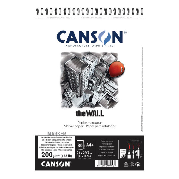 photo-Bloc - Dessin - A4 - 21x29,7cm - 30 feuilles - 200g - Spirales - Pour feutres et marqueurs - Canson