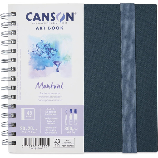 photo-Carnet - Aquarelle - 20x20cm - 48 pages - 300g - Grain fin - Blanc - Canson - Montval