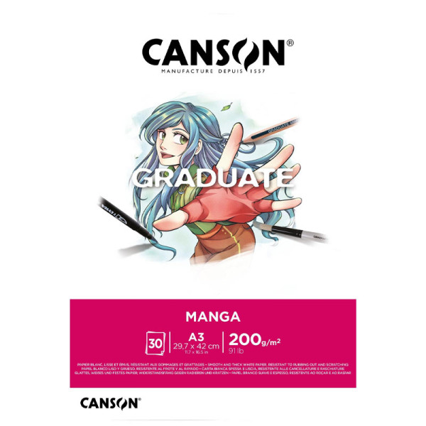 photo-Bloc - Dessin - Manga - A3 - 30 feuilles - 200g - Papier blanc et lisse - Canson Graduate