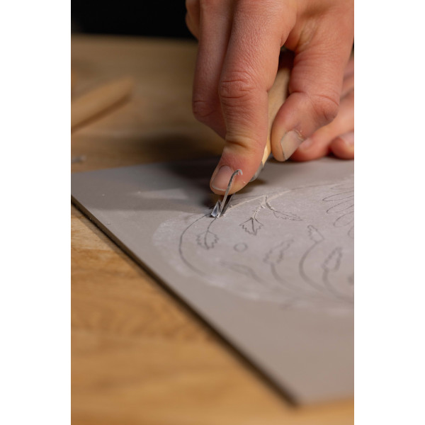Gouges - Pour linogravure - 3 tailles - Pour linoléum et bois - Manche en bois - Pébéo
