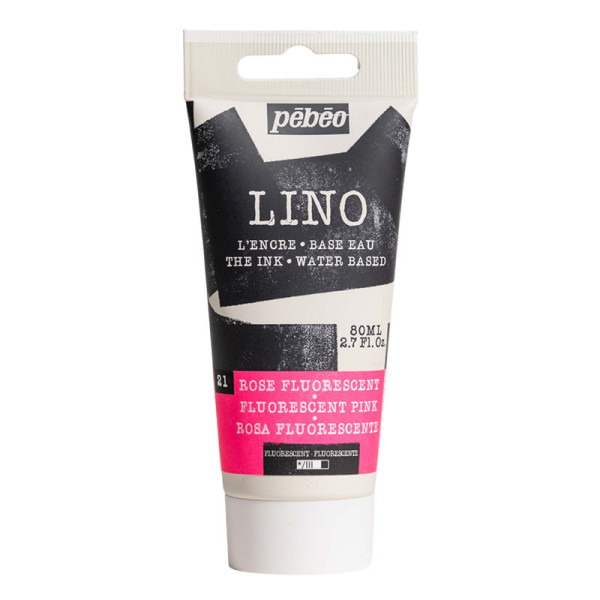 photo-Encre à l'eau - Linogravure - Rose fluorescent - 21 - Tube de 80ml - Pébéo