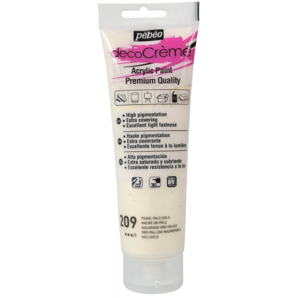 photo-Peinture acrylique - Or pâle - Nacré - 209 - Multi-supports - DécoCrème - Pébéo - 120ml