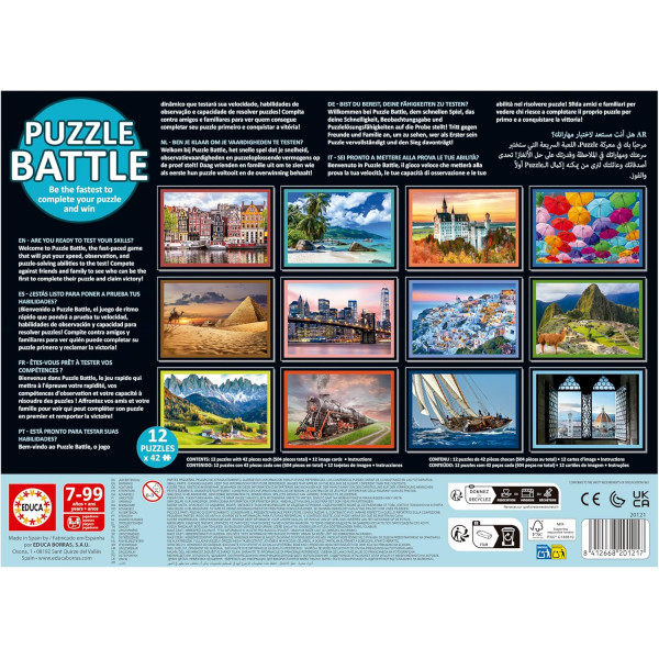 Jeu de société - Puzzle battle - Thème paysage - Dès 7 ans - 12 puzzles de 42 pièces - Educa