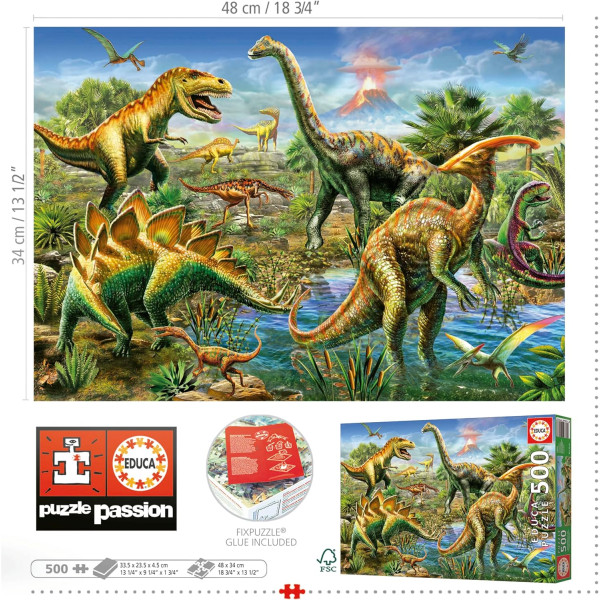 Puzzle - Dinosaures - L'ère du Jurassique - 500 pièces - 48x34cm - Dès 11 ans - Educa