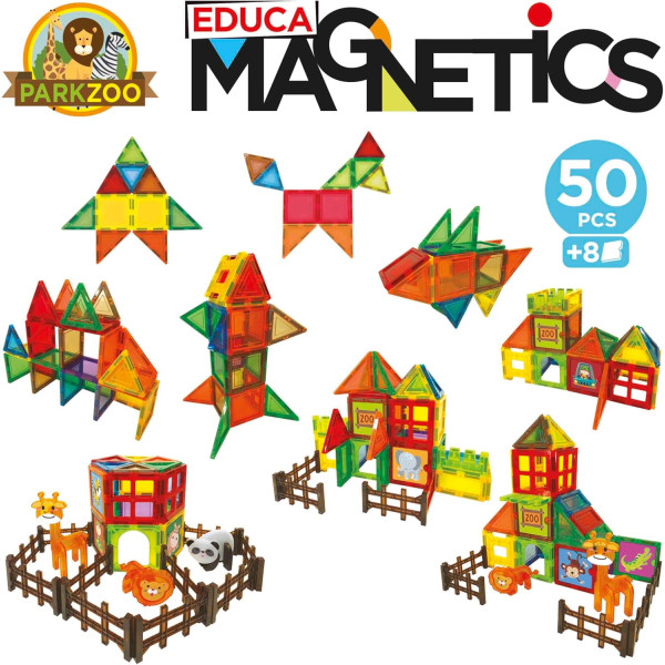 Jeu éducatif - Jeu de construction - Magnetics - Le zoo - 50 pièces - 3D - Dès 3 ans - Educa