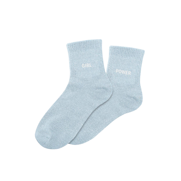 photo-Chaussettes - Femme - Bleu avec paillettes - Girl Power - Taille 36/42 - Humour - Cadeau