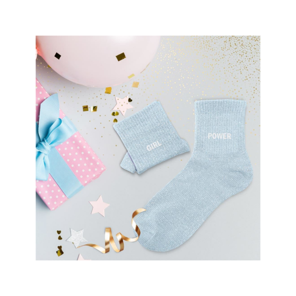 Chaussettes - Femme - Bleu avec paillettes - Girl Power - Taille 36/42 - Humour - Cadeau