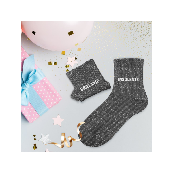 Chaussettes - Femme - Gris avec paillettes - Brillante insolente - Taille 36/42 - Humour - Cadeau