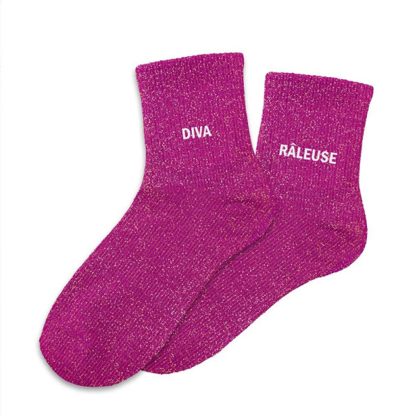 PHOTO-Chaussettes - Femme - Rose avec paillettes - Diva Râleuse - Taille 36/42 - Humour - Cadeau