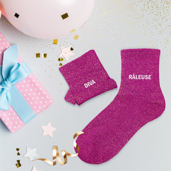 Chaussettes - Femme - Rose avec paillettes - Diva Râleuse - Taille 36/42 - Humour - Cadeau