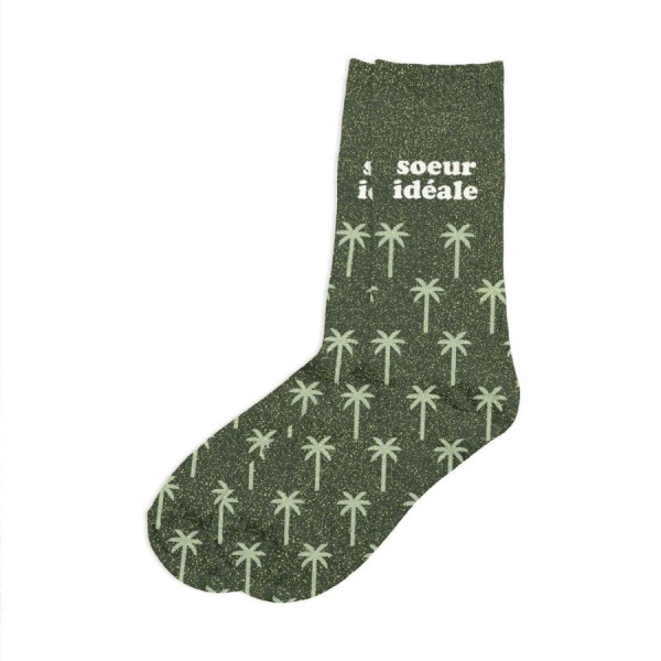 photo- Chaussettes - Femme - Vert avec paillettes - Sœur idéale - Taille 36/42 - Humour - Cadeau