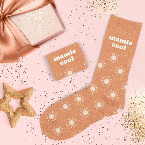 Chaussettes - Femme - Orange avec paillettes - Mamie cool - Taille 36/42 - Humour - Cadeau