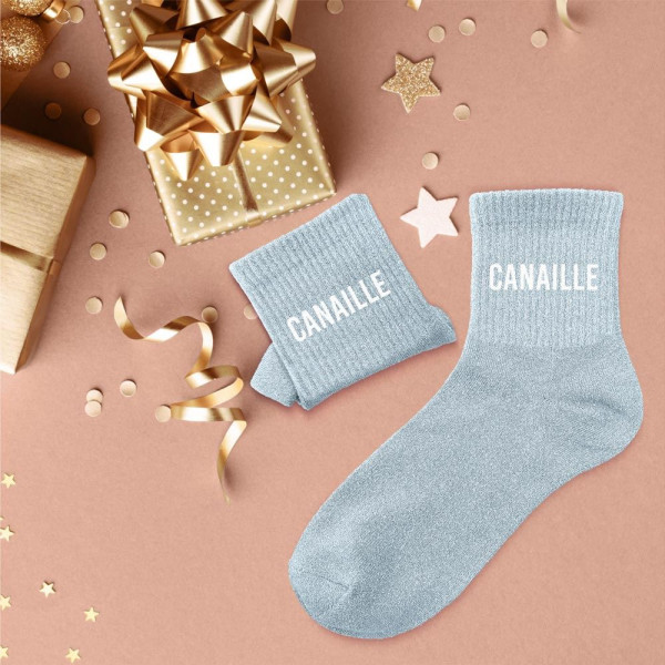 Chaussettes - Femme - Gris avec paillettes - Canaille - Taille 36/42 - Humour - Cadeau