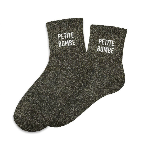 PHOTO-Chaussettes - Femme - Noir avec paillettes - Petite bombe - Taille 36/42 - Humour - Cadeau