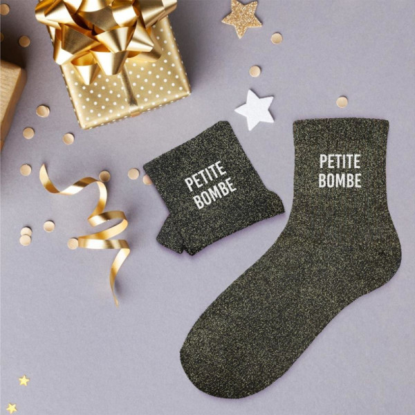 Chaussettes - Femme - Noir avec paillettes - Petite bombe - Taille 36/42 - Humour - Cadeau