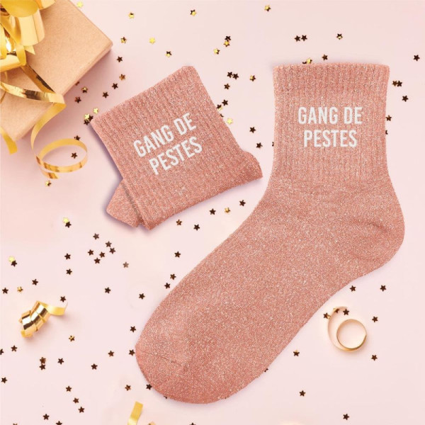 Chaussettes - Femme - Rose avec paillettes - Gang de pestes - Taille 36/42 - Humour - Cadeau